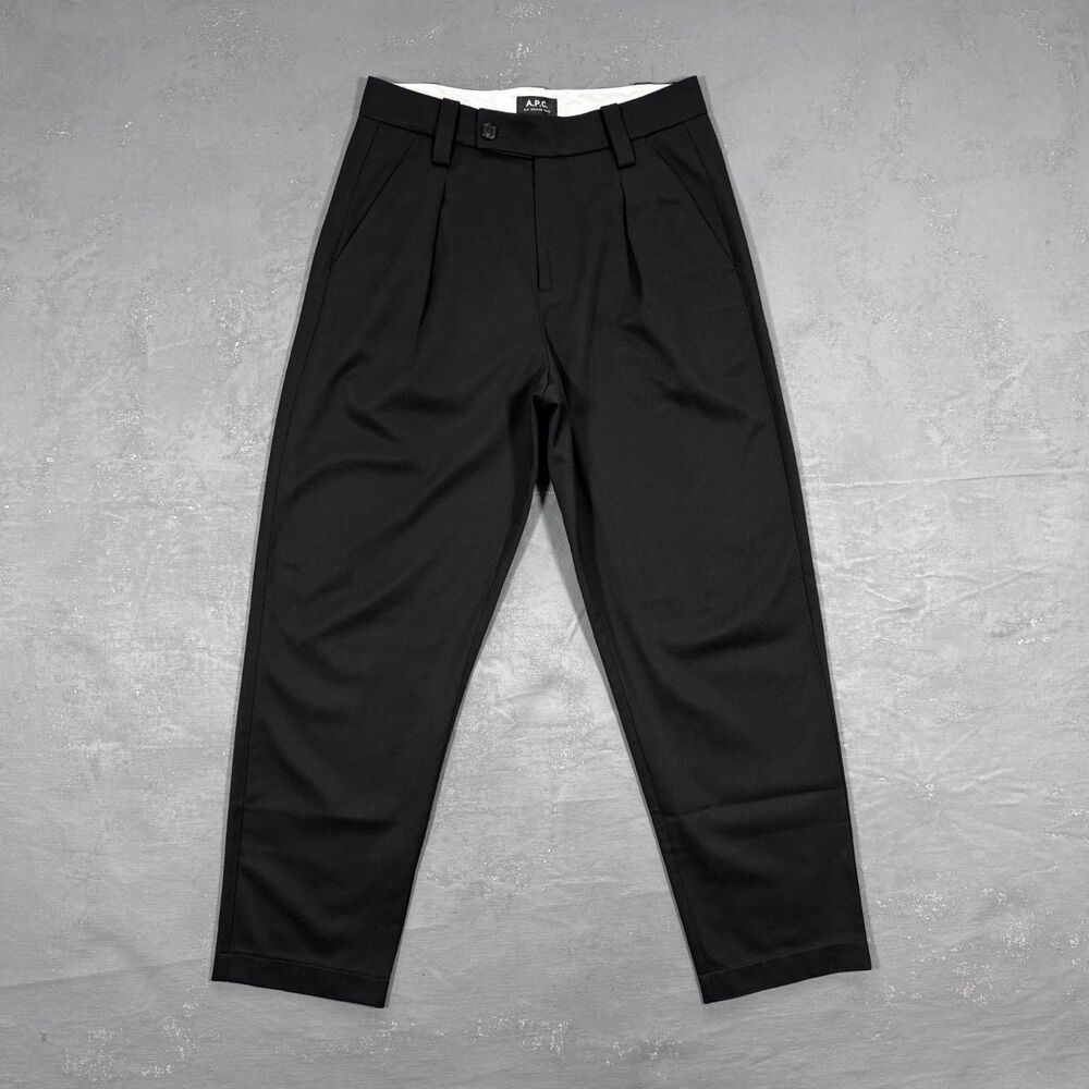 A.P.C. Black Wool & Cotton Blend Relaxed Fit Pleated Trousers Men's FR 46, US 30